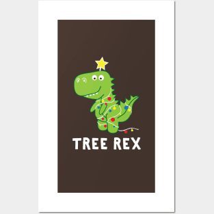 Funny Christmas Dinosaur Tree Rex Posters and Art